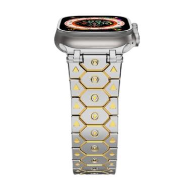 Imagem de XMKT Pulseiras de relógio Titan de aço inoxidável de aço inoxidável para Apple Watch Ultra 2 de 49 mm, 46 mm, 45 mm, 44 mm, série 10, 9, 8, 7, 6, 5, 4, 3, 2 e 1 SE, com conector de metal (ouro