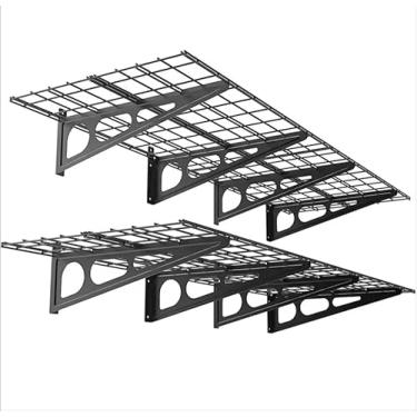 Imagem de Prateleiras de parede de garagem, pacote com 2 0,3 x 0,9 m, inclui 8 ganchos de bicicleta, sistema de organização de prateleira de parede com ganchos de bicicleta, rack de armazenamento de garagem