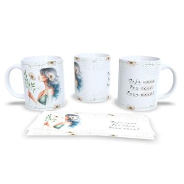 Imagem de Caneca de Cerâmica 325ml Dia da Mulher, Colorida, com Ilustração Floral e Frase Motivacional (17835)