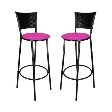 Imagem de Banqueta Junco Preto Alta Moderna Elegante Para Cozinha Balcao Bancada Bar Apartamento (ROSA)