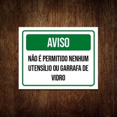 Imagem de Kit 3 Placa Aviso Não Permitido Nenhum Utensílio Vidro - Sinalizo