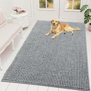 Imagem de OLANLY Tapete de porta de cachorro para patas enlameadas 70 x 46, capacho de lama de chenille ultra absorvente, antiderrapante, lavável e com armadilha de sujeira para entrada interna, tapetes