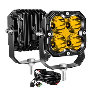 Imagem de Willpower 2 lâmpadas LED de trabalho de 4,3 30 W 3000 LM com chicote de fios DT de 12 V, luzes de neblina para carro, caminhão, trator barco 4 x 4, amarelo 3500K, farol à prova d'água, feixe pontual