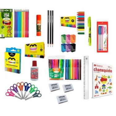 Imagem de Material Escolar Barato Completo KIT 20 Itens Lápis Giz Cola - Pride