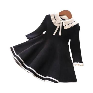 Imagem de Vestido De Suéter Tricotado Quente Para Meninas, Cor Pura, Plissado, C