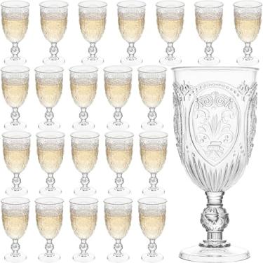 Imagem de Copos de vinho de plástico, 24 peças, taças de plástico, 212 g, colorido, retrô, em relevo, copos de coquetel vintage com haste para beber taças de água para casamento, suprimentos de festa para
