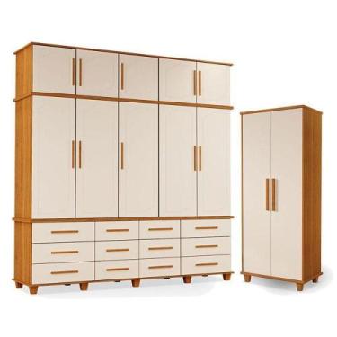 Imagem de Guarda Roupa Casal E Armário Multiuso Berlim Freijó Off White - Luapa 