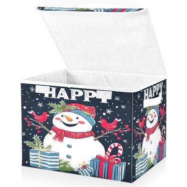 Imagem de Blueangle Cestos de armazenamento fofos de boneco de neve com tampas, 42 x 32 x 30 cm, grande cesta organizadora dobrável para decoração de casa e escritório (218)
