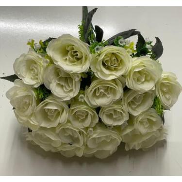 Imagem de Rosa Artificial Decorativa com 24 Flores – Buquê para Arranjos, Festas, Casamento e Decoração de Interiores(Marfim,Unidade)