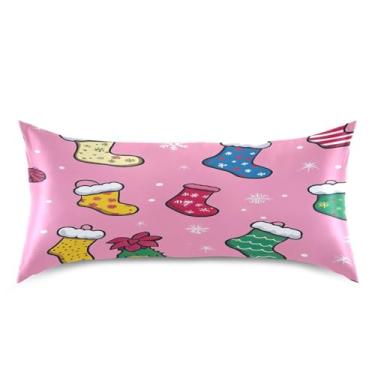 Imagem de Blueangle Fronha de cetim com meias de Natal para cabelo e pele, fronha de seda, tamanho king (50,8 x 101,6 cm) - Capas de almofada de cetim com fecho de envelope (464)