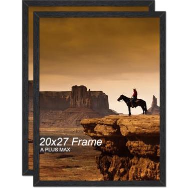 Imagem de A PLUS MAX Conjunto de 2 porta-retratos de 50 x 68 cm, moldura preta de madeira projetada para pôster de 50 x 68 cm, leve 50 x 68 cm, com grão de madeira para parede - pacote com 2 unidades/preto/50 x