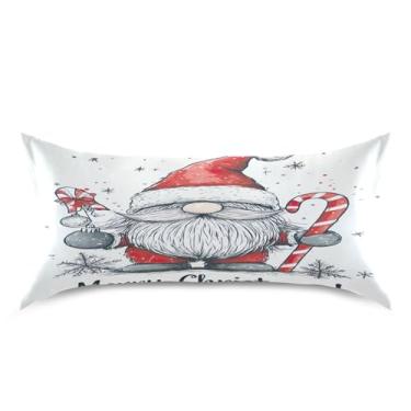 Imagem de Blueangle Linda fronha de cetim gnomo de Natal para cabelo e pele, fronha de seda, tamanho king (50,8 x 101,6 cm) - fronhas de cetim com fecho de envelope (208)