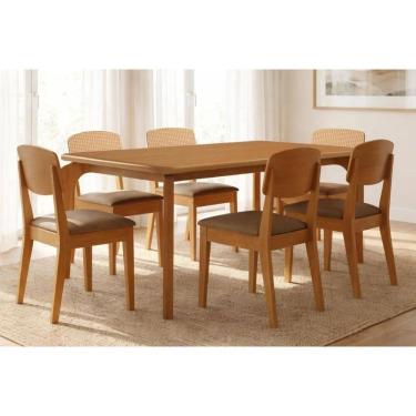 Imagem de Sala Jantar Mesa Londrina Tampo Curvo 180cm+6 Cadeiras Havana Naturale - Corano Capuccino - Rufato