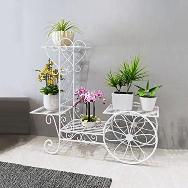 Imagem de AkosOL Suporte de metal para plantas de varanda, prateleira de flores, suporte de jardim para padeiros de ferro forjado (branco 76 x 26 x 69 cm)