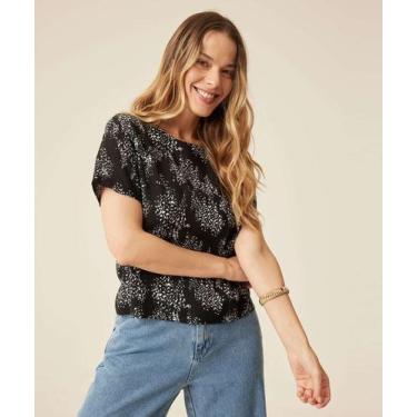 Imagem de Blusa Feminina Estampada Amarração Manga Curta Marisa-72518, Preto, P