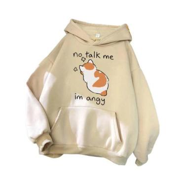 Imagem de Moletom Feminino Oversize Com Estampa De Gato Enojado, Estilo Hip Hop 