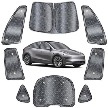 Imagem de 8 peças de persianas laterais de carro para T*esla Model Y 2025 2026 | Ventosa sem queda | Capas de janela de carro completas para privacidade, para-sol para vidros dianteiros traseiros Tesla