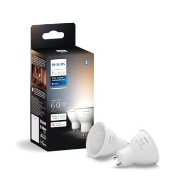 Imagem de Philips Hue Pacote com 2 lâmpadas LED Smart GU10 White Ambiance, compatível com Bluetooth e Zigbee (Hue Hub opcional), ativada por voz com Alexa