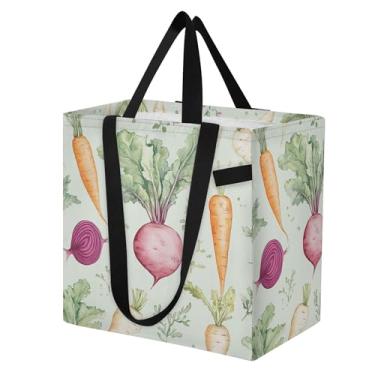 Imagem de SEHANY Sacolas de compras reutilizáveis de vegetais em aquarela com alças reforçadas, bolsa de compras de lona dobrável à prova d'água de grande capacidade para viagem, cozinha, praia