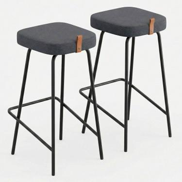 Imagem de Kit 02 Banquetas Altas Cozinha e Área Gourmet Vik Estofada Linho Grafite - Desk Design