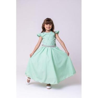 Imagem de Vestido Infantil Verde Oliva Longo para Formatura Dama de Honra Luxo F