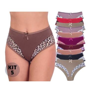 Imagem de Kit 5 Calcinhas Senhora Plus Size em Algodão Cotton de Cintura Alta e 