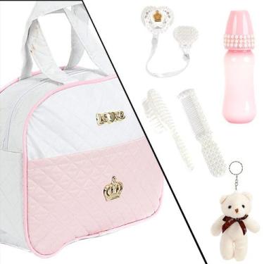 Imagem de Bolsa Maternidade Enxoval 06 Itens Rosa/Branca Bebê Reborn - Love