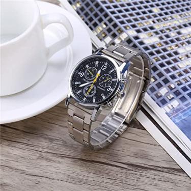 Imagem de KIMISS Relógio Analógico Masculino Masculino Com Pulseira de Aço Inoxidável e Caixa de Liga – Relógio de Pulso Azul Elegante para Negócios e Uso Casual (Preto)