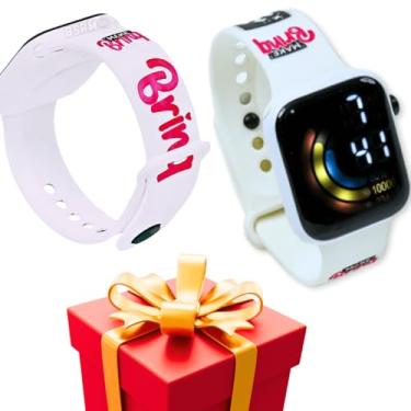 Imagem de Brinquedo Relógio Digital Infantil Visor LCD Pulseira Intercambiável rosa branco marca data e hora + 2 Baterias Extras presente menina 4 anos (Branco)