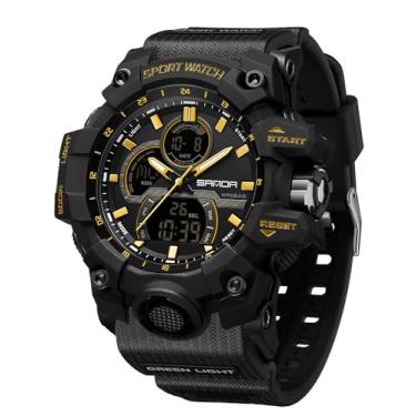 Imagem de FANMIS Relógio de pulso masculino de quartzo casual movido a energia solar, analógico, digital, multifuncional, preto (Y preto dourado)