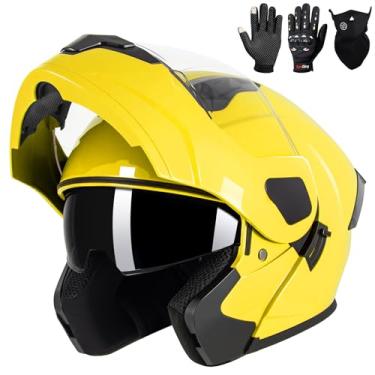 Imagem de Capacetes de motocicleta modulares para adultos, aprovado pelo DOT, viseira dupla, capacete completo para homens e mulheres Moto ATV UTV Snowmobile ADV quatro rodas bicicleta de rua com luvas e