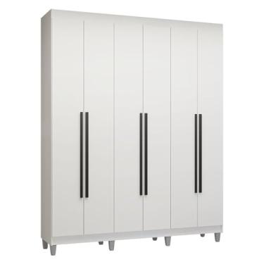 Imagem de Guarda-roupa Casal com Pés 6 Portas Batentes Branco/branco/preto Venus Madesa