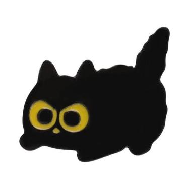 Imagem de Broche De Esmalte Gato Preto Desenho Animado Olhos Grandes Gatinho Ani