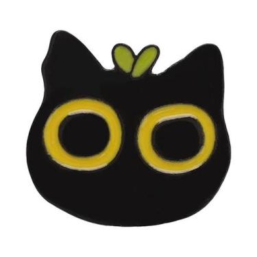 Imagem de Broche De Esmalte Gato Preto Desenho Animado Olhos Grandes Gatinho Ani