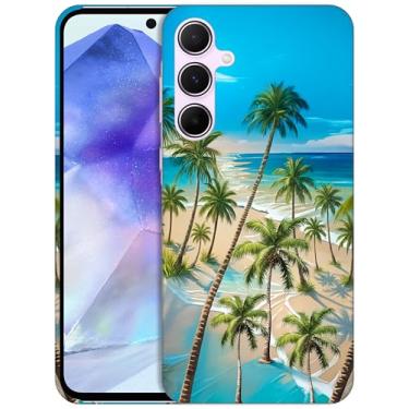 Imagem de GlamCase Capa para Samsung Galaxy A55 5G, Samsung A55 - Design de palmeiras fofas na praia impresso fino e elegante plástico rígido encaixável capa protetora para celular traseira para Samsung A55