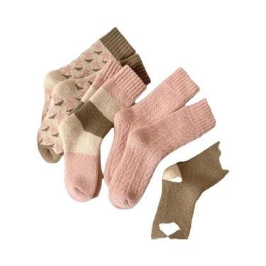 Imagem de Meias Femininas Rosa De Cano Médio 4 Pares De Veludo Quente De Lã Com 