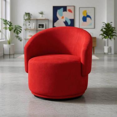 Imagem de Poltrona Decorativa Giratória Sala de Estar Recepção Suede Jasmine Vermelho