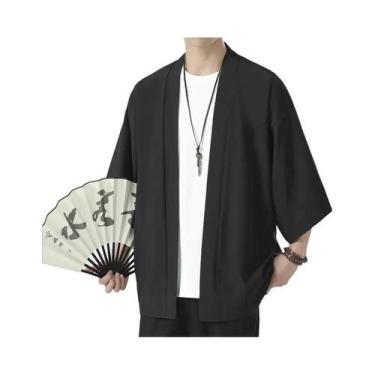 Imagem de Kimono Cardigã De Verão 3XL Em Cor Sólida Para Homens E Mulheres, Traj