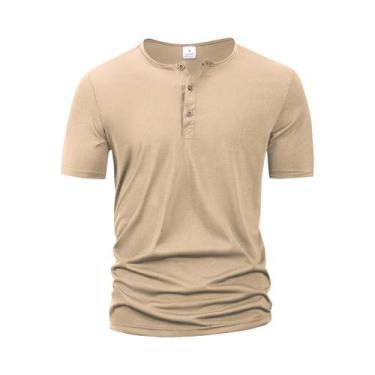 Imagem de Camiseta Masculina Slim Fit De Cor Sólida Com Gola Henley, Camisa Polo