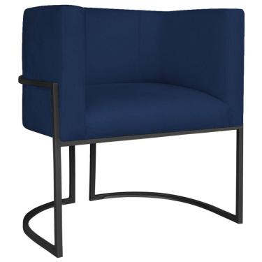 Imagem de Poltrona Decorativa Luna Base De Ferro Preto Suede Cor Azul Marinho