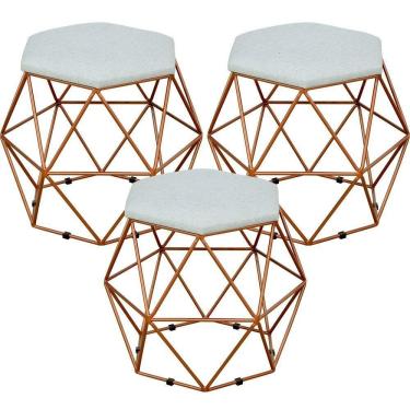 Imagem de Kit 03 Puffs Aramado Bronze Six L02 Linho Cinza