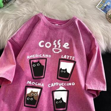 Imagem de Camiseta Unissex De Verão Retro Com Estampa De Gato Em Algodão, Manga 