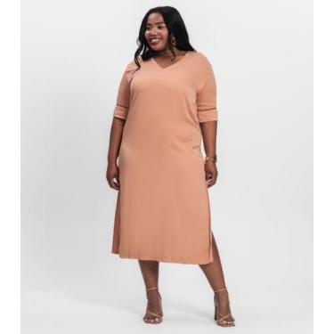 Imagem de Vestido Manga Curta em Viscose Secret Glam Marrom, Plus G4, Marrom