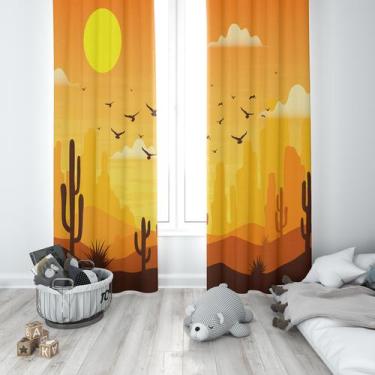 Imagem de Cortina Tecido Oxford Quarto Infantil Faroeste Deserto Sol e Pássaros 