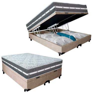 Imagem de Cama Box Baú Casal Bipartido Suede + Colchão Anjos Black Graphite Molas Ensacadas 138x188x64cm Bege