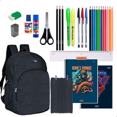Imagem de Kit Material Escolar Mochila Estojo 2 Cadernos 1 Matéria + Itens Mascu