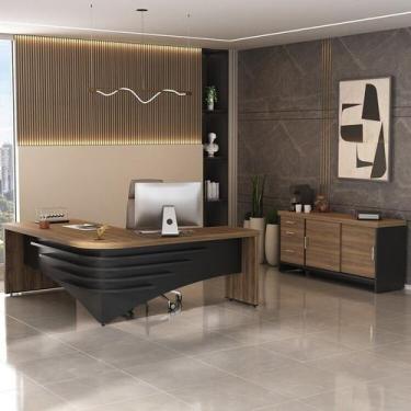 Imagem de Conjunto Escritório Completo 2 Peças Mesa Diretor em L Tamburato Balcã