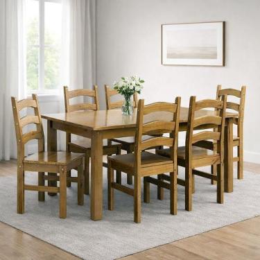Imagem de Conjunto com Mesa de Jantar 160cm Retangular e 6 Cadeiras 100% Madeira