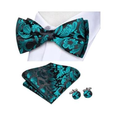 Imagem de Conjunto De Gravata Borboleta E Abotoaduras Masculinas Em Seda Verde A
