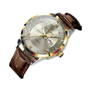 Imagem de Relógio De Quartzo Masculino À Prova d'Água Em Couro Com Data E Dia Da